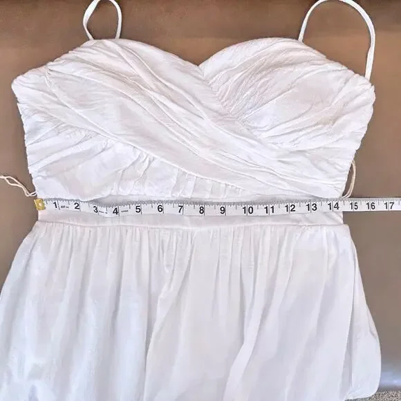 Coastal Cowgirl White Ruched Ruffles with eyelet Dress Small Cottage Coquette - Picture 8 of 9